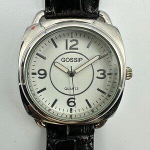 3/$30 Gossip Watch Women Silver Tone White Dial Black Leather Band 8.5"